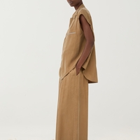 Camel Sleeveless Shirt Set