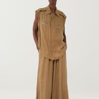 Camel Sleeveless Shirt Set