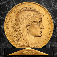 Златна монета Френски франк „Петел“ 20 франка (6.45 г) 1909