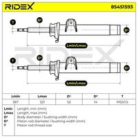 RIDEX 854S1593 Амортисьор за BMW Серия 1, Серия 3 предна ос, газов, 521, Ø: 52x22 mm, двутръбен, макферсън