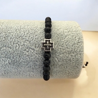 Православна гривна от вулканичен камък с кръст – черна