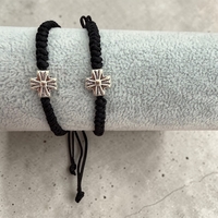 Двулицева православна гривна с кръст и Богородица – черен шнур