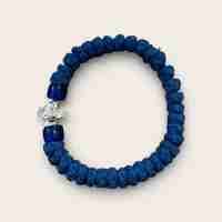 Ръчно плетена синя православна гривна с кръст