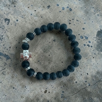 Православна гривна с черни матирани мъниста и кръст