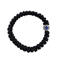 Ръчно плетена православна гривна със син емайлиран кръст