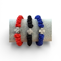 Плетена гривна с православен кръст – червена, черна и синя