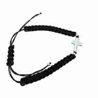 Сребърна гривна 925 с кръст – черна дебела плетка