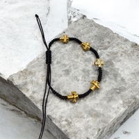 Православна гривна с кръстове – черен конец и златисти елементи