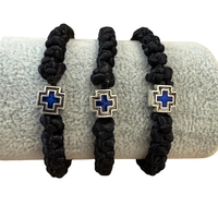 Ръчно плетена православна гривна със син емайлиран кръст