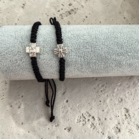 Двулицева православна гривна с кръст и Богородица – черен шнур