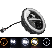 Универсален 7 инча 18см ЛЕД LED фар лампа халоген 12V-24V къси/дълги с DRL дневни светлини мигач бяло-жълто 7500lm за АТВ джип мотоциклет камион трактор и др.