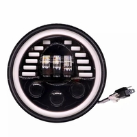 Комплект от 2бр. универсален 7 инча 18см ЛЕД LED фар лампа халоген 12V-24V къси/дълги с DRL дневни светлини мигач бяло-жълто 7000lm за АТВ джип мотоциклет камион трактор и др.