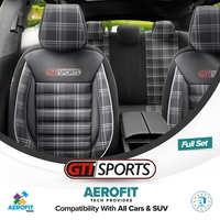 Комплект Луксозна Тапицерия OTOM текстил с еко кожа GTI SPORTS Design – Черна с бял шев, за Предни и Задни Седалки