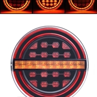 Комплект LED Светодиодни Стопове с Динамичен Бягащ Мигач, Неон Ефект, Кръгли, Тип Хамбургер , Ø13.9см , 3 Функции, Е-Мark, Е9, 12V-24V