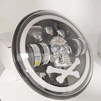 Комплект от 2бр. универсален 7 инча 18см ЛЕД LED фар халоген 12V-24V къси/дълги с DRL дневни светлини мигач бяло-жълто и череп с RGB подсветка с 6 различни цвята за АТВ джип мотоциклет камион трактор и др.