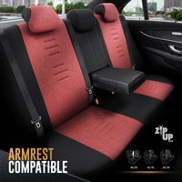 Комплект Луксозна Тапицерия OTOM текстил с еко кожа THRONE Design – Червено-Черна с черен шев, за Предни и Задни Седалки