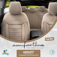 Комплект Луксозна Тапицерия OTOM текстил с еко кожа COMFORT LINE Design – Бежова с бежов шев, за Предни и Задни Седалки
