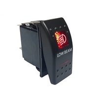Копче, Бутон, За Вграждане, за LED Лед Бар, Халоген, Къси Светлини, 12V - 24V, Надпис  LOW BEAM , Червена Светлина