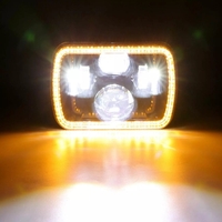 Универсален 60W ЛЕД LED фар лампа халоген 12V-24V къси/дълги с DRL дневни светлини мигач бяло-жълто 20 x 14cm за АТВ джип мотоциклет камион трактор и др.
