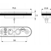 LED Светодиоден Габарит, Маркер, Токос, Червен, Овален, Е-Mark, 3 LED, 12V-24V, 8 см