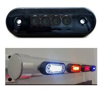 Опушен LED габарит, маркер, токос, Червен, 4 диода, 12V-24V - с извит гръб за монтаж на Ролбар, Булбар