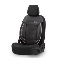Комплект Луксозна Тапицерия OTOM текстил с еко кожа COMFORT LINE Design – Черна с бял шев, за Предни и Задни Седалки