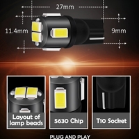 Комплект 2 бр. LED крушки T10 W5W, 7000K бяла светлина, ниска консумация, 12V - блистер
