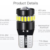 Комплект от 2 броя LED Лед Диодни Крушки За Габарит T10 W5W – 3030 + 3014 SMD, студено бяла светлина 6000K, 12–24V, CANBUS без грешки