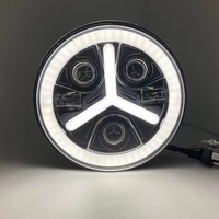 Универсален 7 инча 18см ЛЕД LED фар лампа халоген 12V-24V къси/дълги с DRL дневни светлини мигач бяло-жълто 7000lm за АТВ джип мотоциклет камион трактор и др.