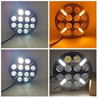 LED Диоден Халоген Фар с Бял - Оранжев Габарит Ø 218мм, 12V-24V 12 Диода За Джип Камион Трактор Багер Земеделски Машини и др.