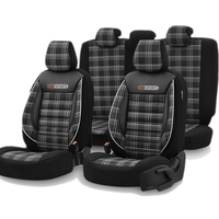 Комплект Луксозна Тапицерия OTOM текстил с еко кожа GTI SPORTS Design – Черна с бял шев, за Предни и Задни Седалки