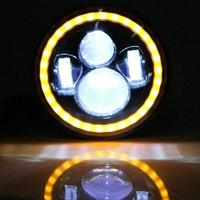 Комплект от 2бр. универсален 7 инча 18см ЛЕД LED фар лампа халоген 12V-24V къси/дълги с DRL дневни светлини мигач бяло-жълто 6500lm за АТВ джип мотоциклет камион трактор и др.