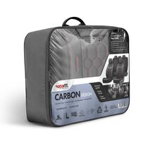 Комплект Луксозна Тапицерия OTOM текстил с еко кожа CARBON Design – Черна с червен шев, за Предни и Задни Седалки