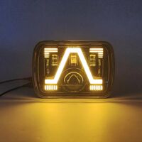 Комплект от 2бр. универсалeн 5x7 инча ЛЕД LED фар лампа халоген 12V-24V къси/дълги с DRL дневни светлини мигач бяло-жълто 9600lm за АТВ джип камион трактор и др.