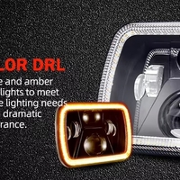 Универсален 60W ЛЕД LED фар лампа халоген 12V-24V къси/дълги с DRL дневни светлини мигач бяло-жълто 20 x 14cm за АТВ джип мотоциклет камион трактор и др.