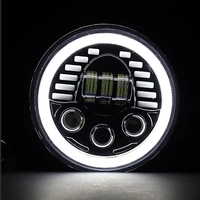 Комплект от 2бр. универсален 7 инча 18см ЛЕД LED фар лампа халоген 12V-24V къси/дълги с DRL дневни светлини мигач бяло-жълто 7000lm за АТВ джип мотоциклет камион трактор и др.