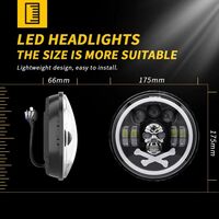 Комплект от 2бр. универсален 7 инча 18см ЛЕД LED фар халоген 12V-24V къси/дълги с DRL дневни светлини мигач бяло-жълто и череп с RGB подсветка с 6 различни цвята за АТВ джип мотоциклет камион трактор и др.