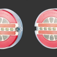 Комплект от 2 броя Кръгли LED ЛЕД Светодиодни стоп задни светлини с неон Neon ефект тип Хамбургер 12V-24V E9 124 mm x 37,5 mm