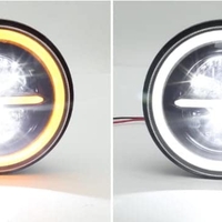 Комплект от 2бр. универсален 7 инча 18см ЛЕД LED фар лампа халоген 12V-24V къси/дълги с DRL дневни светлини мигач бяло-жълто 7500lm за АТВ джип мотоциклет камион трактор и др.