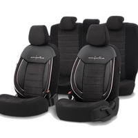 Комплект Луксозна Тапицерия OTOM текстил с еко кожа COMFORT LINE Design – Черна с бял шев, за Предни и Задни Седалки
