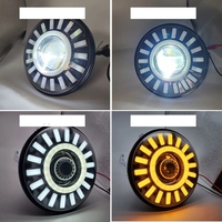 Комплект от 2бр. Универсален 7 инча 18см ЛЕД LED фар лампа халоген 12V-24V къси/дълги с DRL дневни светлини мигач бяло-жълто за АТВ джип мотоциклет камион трактор и др.
