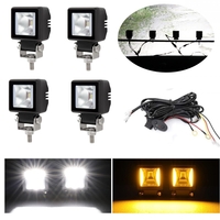 Комплект от 4 броя Лед LED Халогени Лампи с окабеляване Бяла Flood + Оранжева DRL Светлина 12V - 24V за Off Road 4X4 SUV джип мотор автомобил камион градина и др.