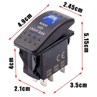 Копче, Бутон, За Вграждане, за LED Лед Бар, Халоген, Светлини, 12V - 24V, Надпис  ROOF LED LIGHT BAR , Синя Светлина