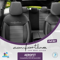 Комплект Луксозна Тапицерия OTOM текстил с еко кожа COMFORT LINE Design – Сиво-Черна със сив шев, за Предни и Задни Седалки