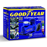 Преносим компресор за помпане на гуми с манометър + 3 накрайника STRONG 12 ATM 250PSI Goodyear Гудиър