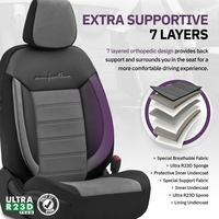 Комплект Луксозна Тапицерия OTOM текстил с еко кожа COMFORT LINE Design – Сиво-Черна със сив шев, за Предни и Задни Седалки