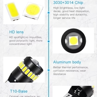 Комплект от 2 броя LED Лед Диодни Крушки За Габарит T10 W5W – 3030 + 3014 SMD, студено бяла светлина 6000K, 12–24V, CANBUS без грешки