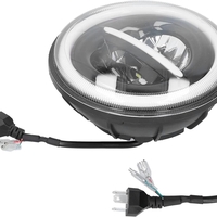 Универсален 7 инча 18см ЛЕД LED фар лампа халоген 12V-24V къси/дълги с DRL дневни светлини мигач бяло-жълто 7500lm за АТВ джип мотоциклет камион трактор и др.
