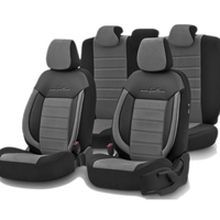 Комплект Луксозна Тапицерия OTOM текстил с еко кожа COMFORT LINE Design – Сиво-Черна със сив шев, за Предни и Задни Седалки
