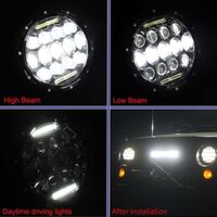 Комплект от 2бр. универсален 7 инча 18см ЛЕД LED фар лампа халоген 12V-24V къси/дълги с DRL дневни светлини бяло 8000lm за АТВ джип мотоциклет камион трактор и др.
